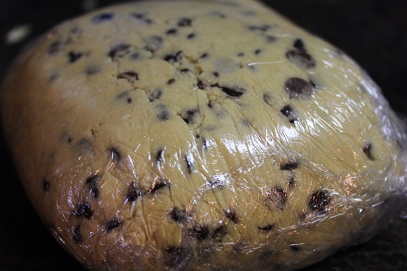 wrapped cookie dough, ready to be chilled for at least 24hrs.
