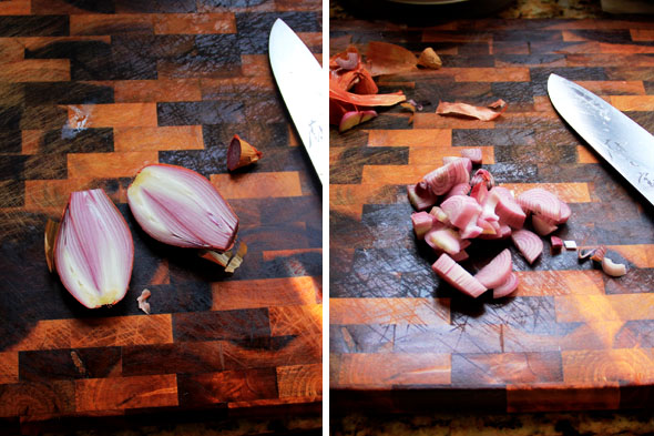 Peel and slice one shallot.