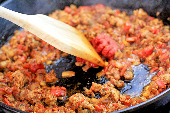 Combine everything, let the tomato paste cook for about 1-2 minutes.