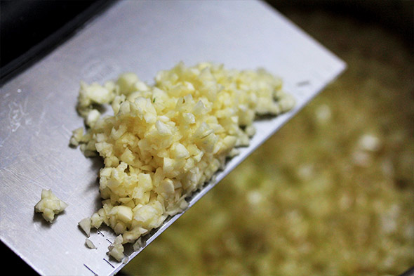 once the onions are softened (but not mushy), add the garlic. 