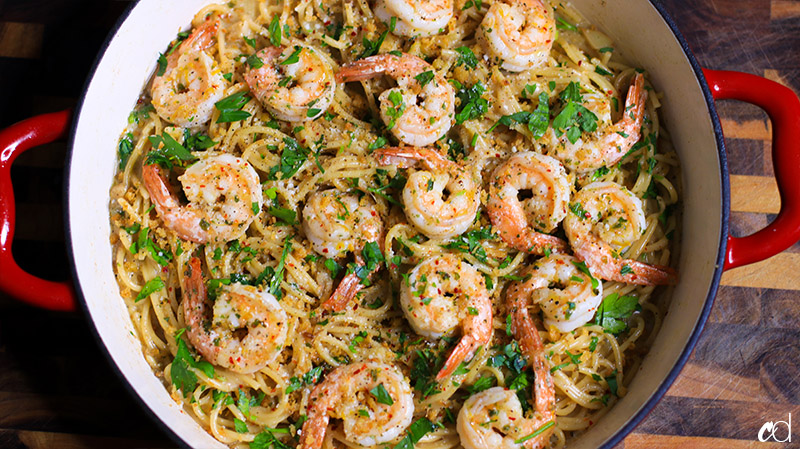 Aglio Cacio e Pepe with Shrimp