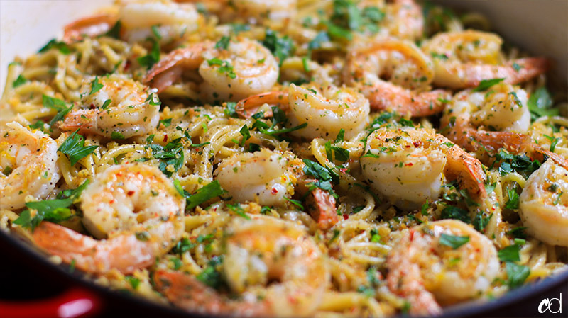 Aglio Cacio e Pepe with Shrimp