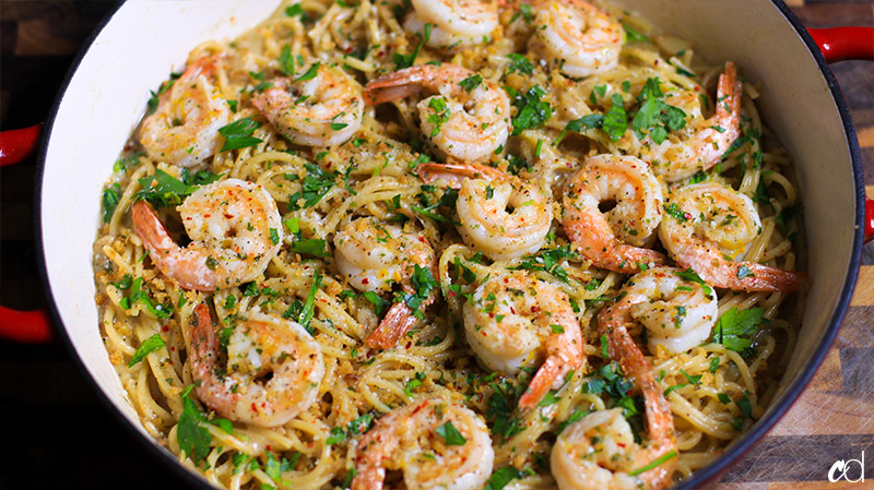 Aglio Cacio e Pepe with Shrimp