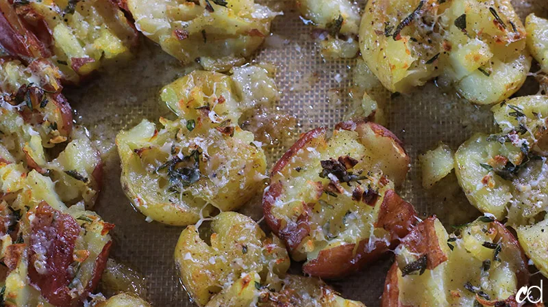 BEST EVER Salty Herbed Smashed Red Potatoes • Domestic Superhero