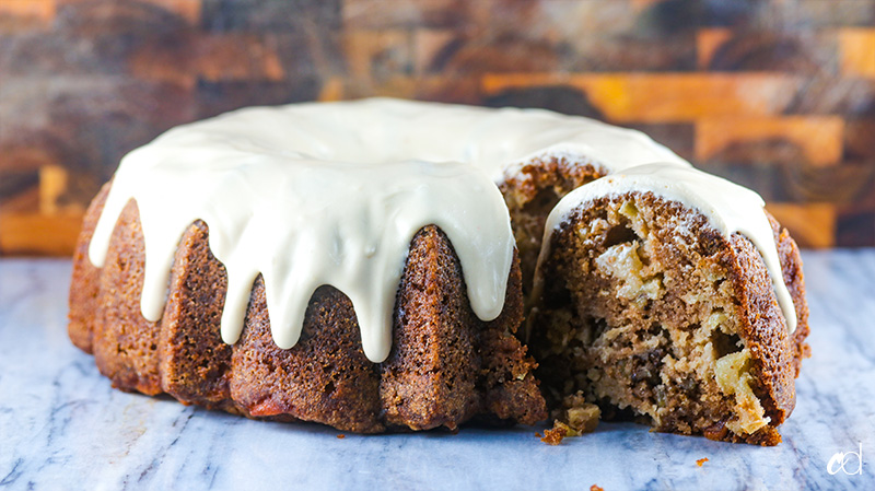 Spiced Apple Walnut Bundt Cake with Maple Cream Cheese Frosting