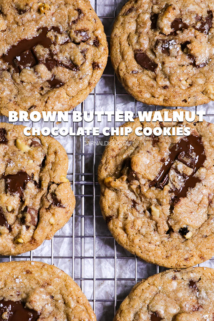 The ultimate chocolate chip cookie with tons of gooey chocolate puddles, flavored intensely with brown butter and dark brown sugar. Don\'t forget to finish each one with a pinch of sea salt to really taste how amazing they are. | #chocolatechipcookies #brownbutterchocolatechipcookies #cookies #brownbutter #desserts