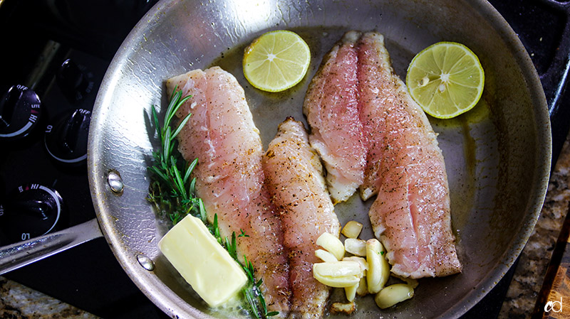 adding aromatics to searing red snapper
