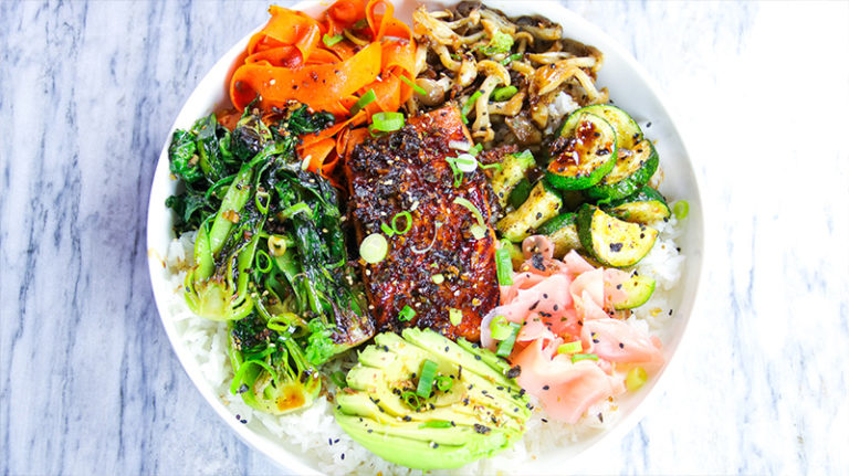 Garlic & Ginger Soy Glazed Salmon Bowl | CarnalDish