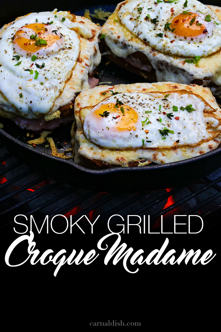 We take the classic croque madame sandwich and grill it over smoky coals for even more flavor. Applewood Smoked Ham is the star of this incredibly decadent sandwich. | CarnalDish #carnaldish #croquemadame #smokedcroquemadame #grilledcroquemadame #sandwiches #smokedsandwiches #applewood #grilling