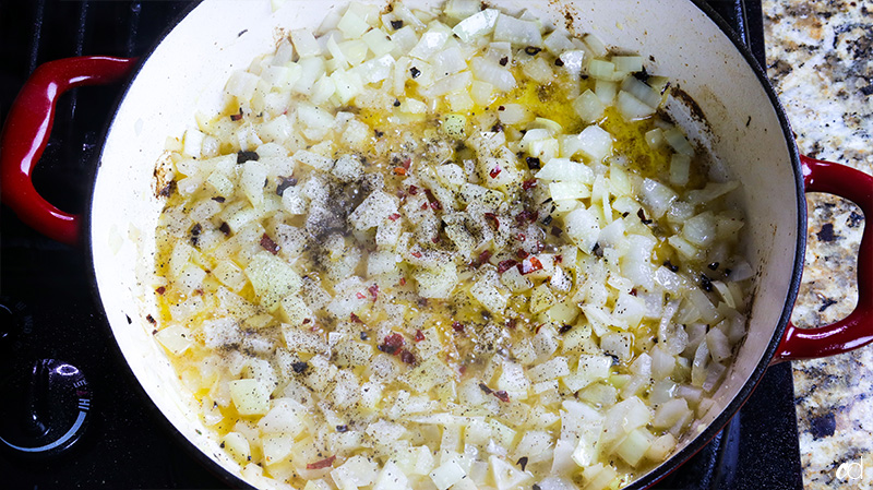 kosher salt and pepper added to onions