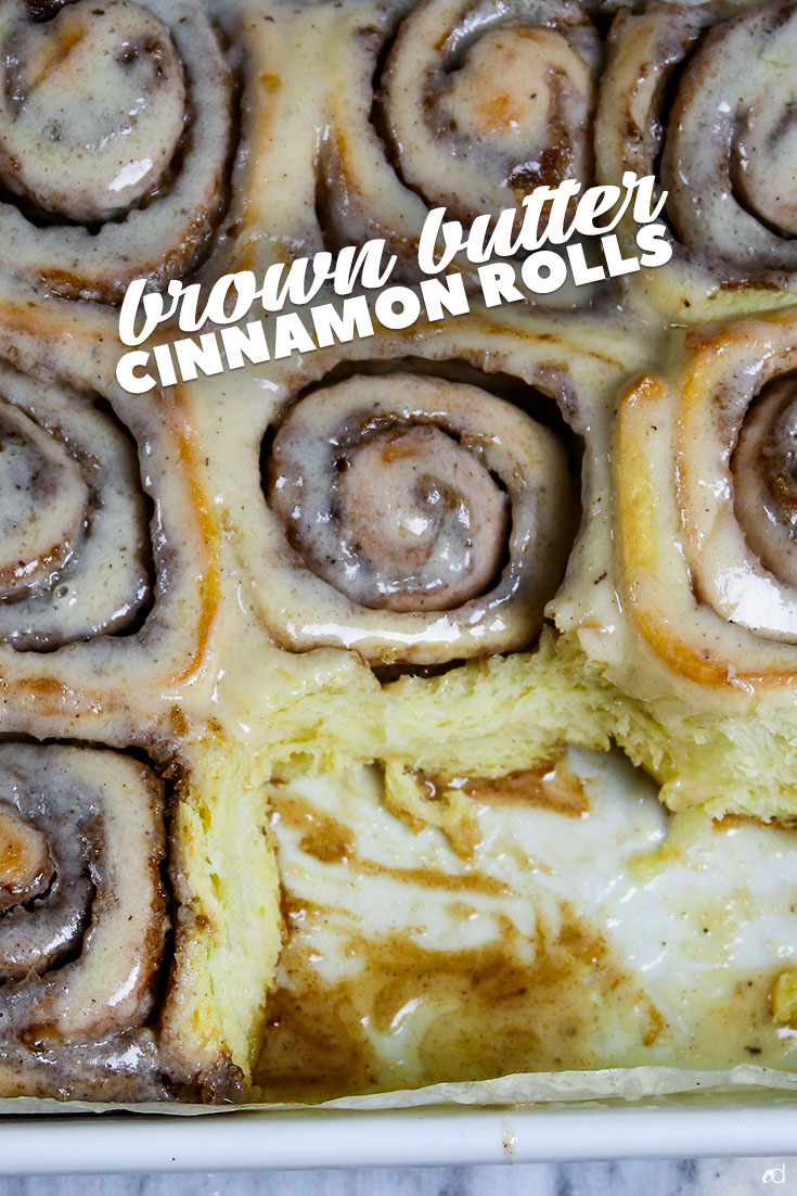 Gooey brioche cinnamon rolls filled with a brown butter cinnamon mixture, and glazed with brown butter and cream. Decadent and super rich. | #carnaldish #brownbuttercinnamonrolls #cinnamonrolls #brunchdesserts #brunch #brownbutter #sweets #desserts