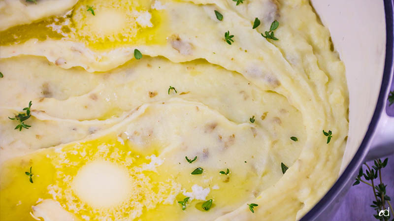 Garlic and Leek Creme Fraiche Mashed Potatoes