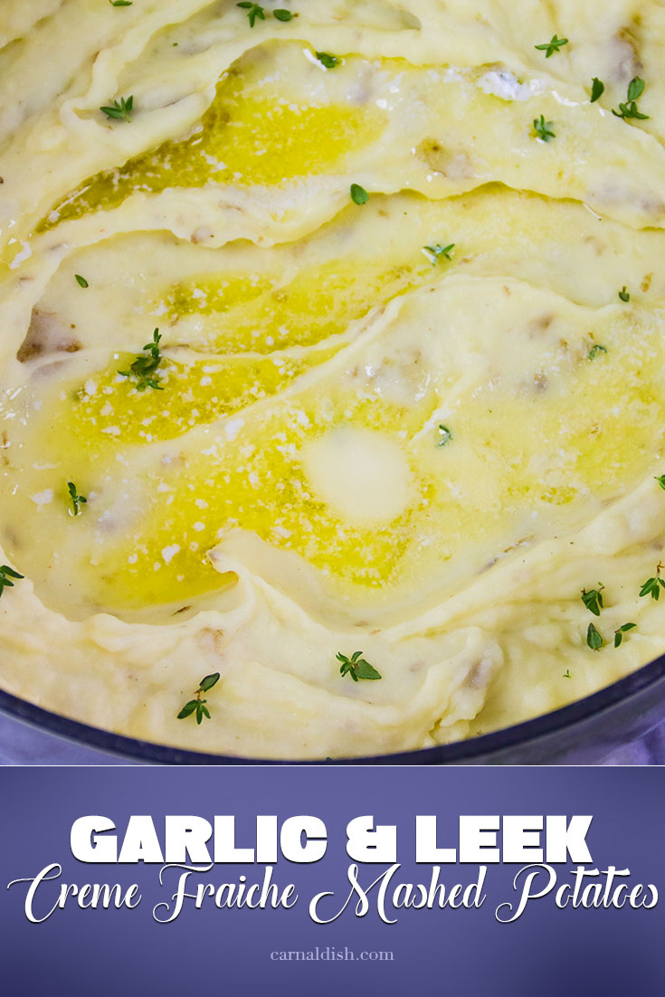 The most luxurious mashed potatoes you can serve for Thanksgiving. Loaded with butter, luscious creme fraiche, and an insane pureed garlic and leek cream | #carnaldish #mashedpotatoes #garlicandleekmashedpotatoes #bestmashedpotatoes #creamymashedpotatoes #thanksgivingsides