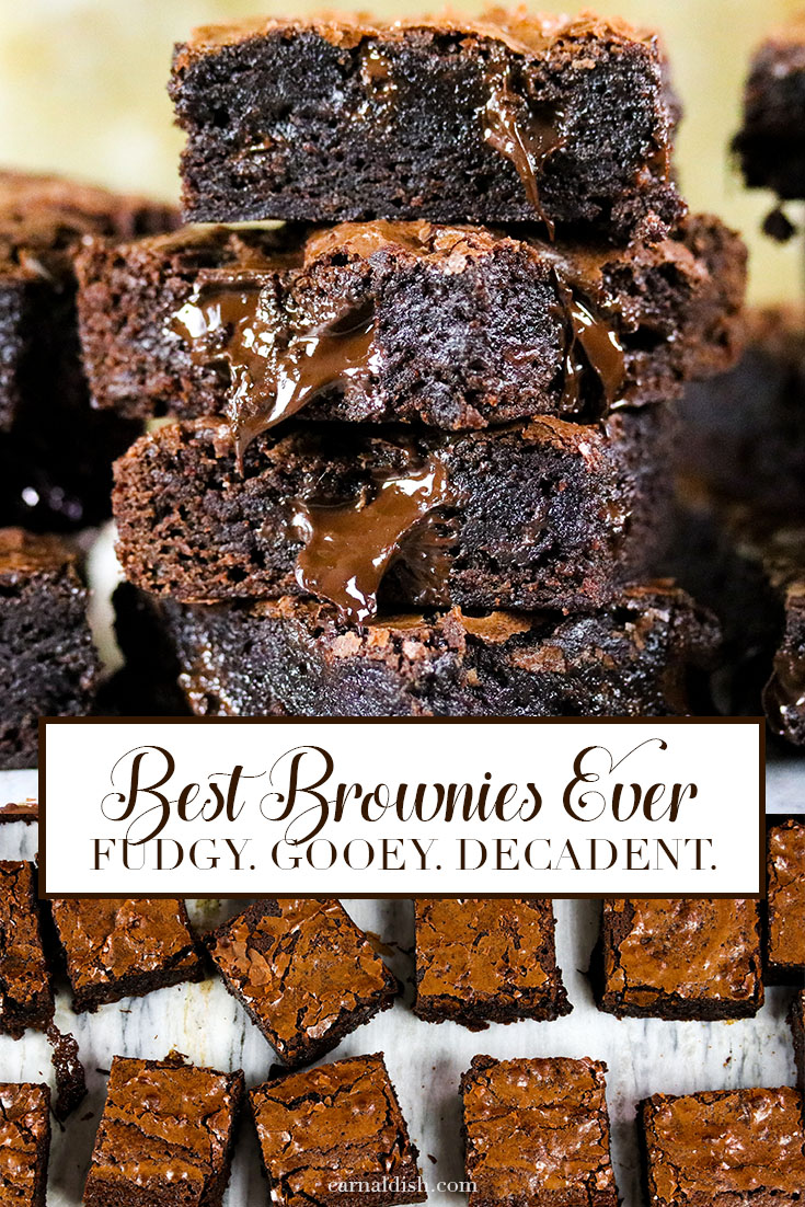 The best brownies EVER! Fudgy, chewy, decadent, rich, addicting, and super gooey. | #carnaldish #brownies #bestbrowniesever #bestbrownies #brownierecipes