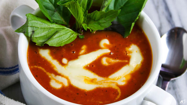 Roasted Tomato Basil Soup with Ricotta Grilled Cheese