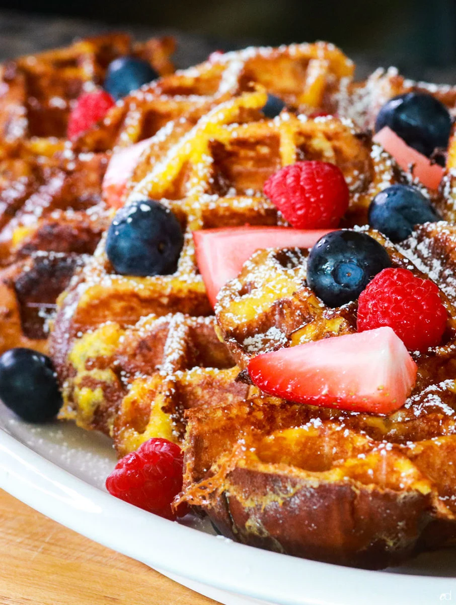 Challah french toast waffle! Giving a classic a twist by using the