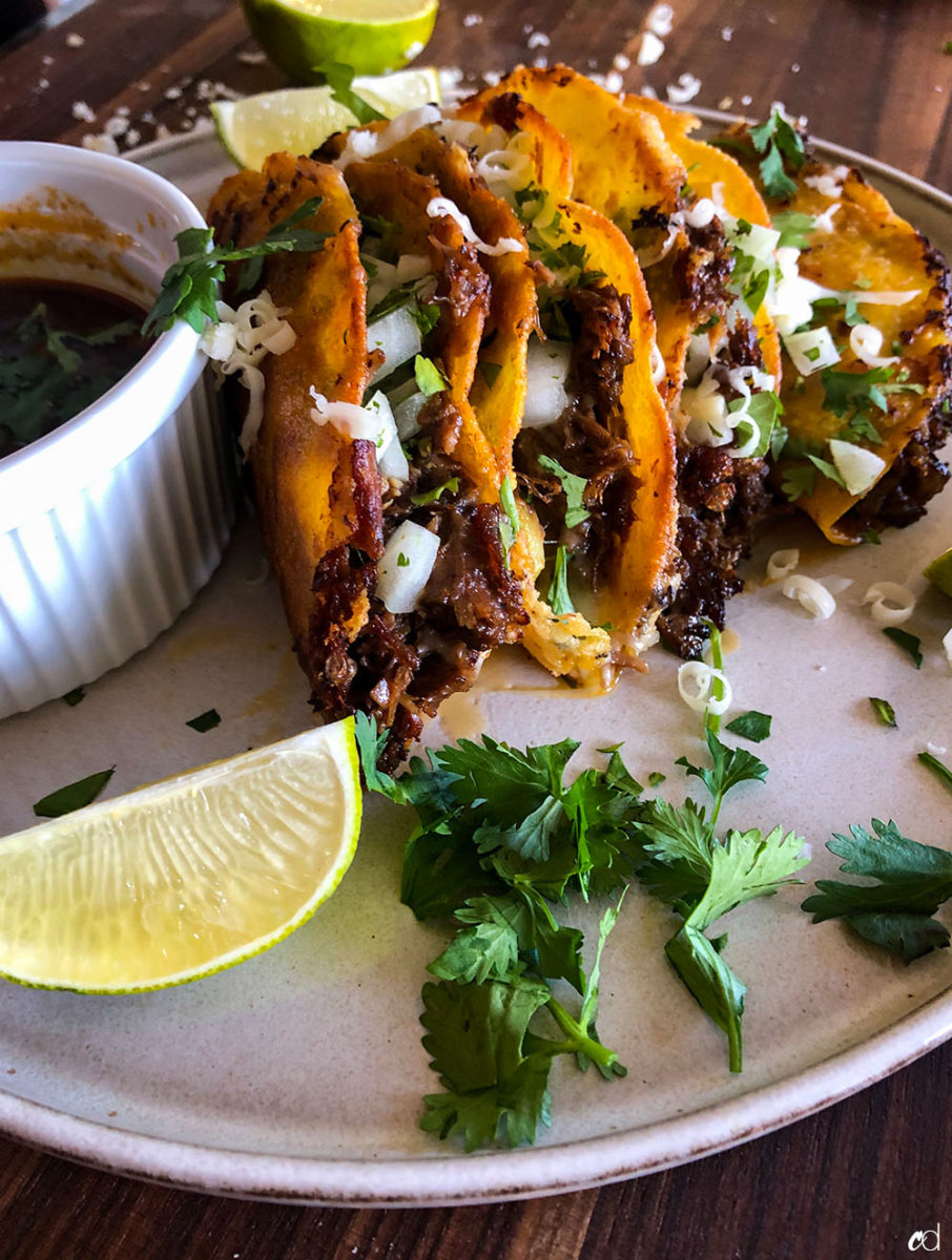 Beef Birria Quesa Tacos with Consome - CarnalDish
